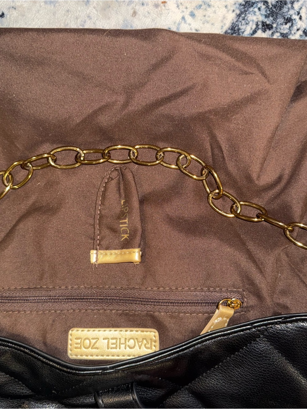 Rachel Zoe Black Quilted Crossbody Shoulder Bag Gold Chain Adjustable Strap - Picture 10 of 12